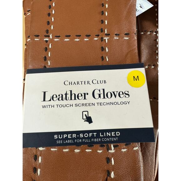 Charter Club Plaid Top Stitch Leather Smart Gloves Super Soft Lining New - Picture 4 of 6